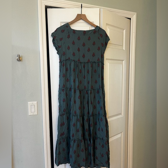 Natural Life Berkley Maxi Dress Teal Folk Floral Tiered Square Neckline - Picture 6 of 7